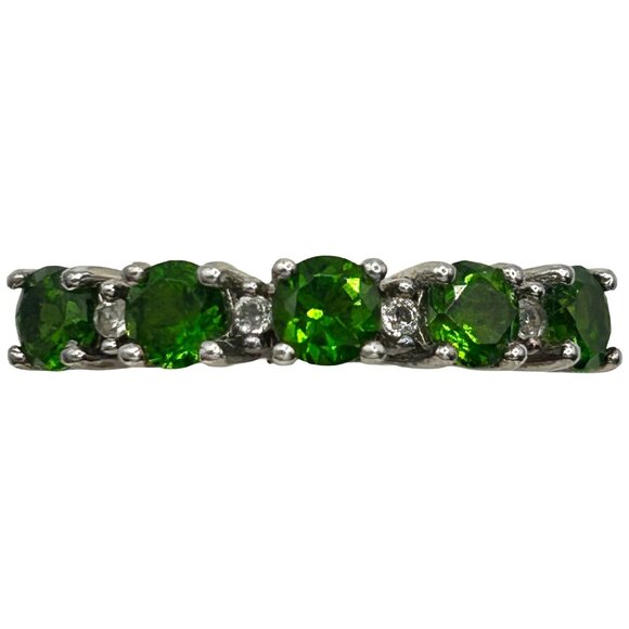 Chromium Diopside with White Topaz Rhodium Plated Sterling Silver Ring - Size 9 - Picture 5 of 6